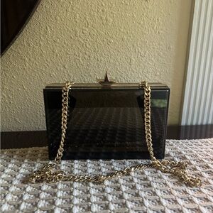 Elegant Black Clutch with Gold Chain